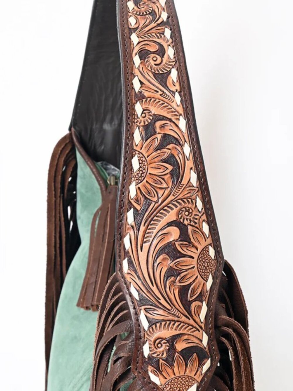 American Darling Turquoise Skys Boho Fringe Suede Shoulder Bag - Picture 3 of 8